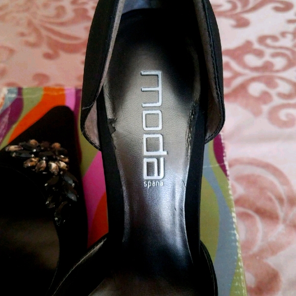 Moda Spana Satin Black Rhinestone High Heels - Picture 4 of 5
